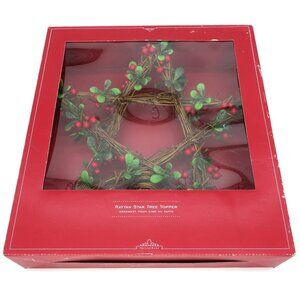 Pottery Barn Rattan Star Twig Primitive Rustic Christmas Tree Topper Holly Berry